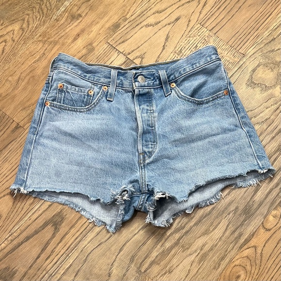 EUC Levi's [501] High-Rise Denim Cutoff Blue Jean Shorts + Button Fly | 30 · 10 - Picture 3 of 15